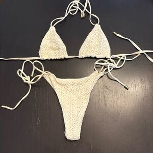Monday Swimwear White Ivory Textured Crochet Bikini Set